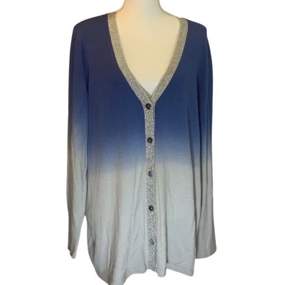 NWT Chico’s Ombré Shine Peyton Cardigan Sweater, Nikki blue, 3/XL/16, mature - Picture 1 of 7